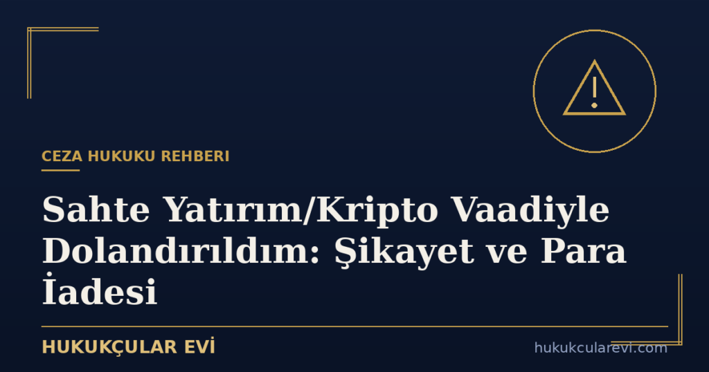 Sahte Yatırım/Kripto Vaadiyle Dolandırıldım: Şikayet ve Para İadesi