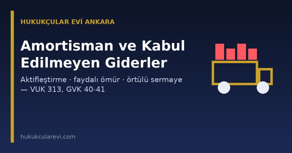 Amortisman ve Kanunen Kabul Edilmeyen Giderler 2026: Aktifleştirme, Faydalı Ömür, Binek Oto Kısıtı ve Örtülü Sermaye (VUK 313, GVK 40-41, KVK 11) Amortisman ve Kanunen Kabul Edilmeyen Giderler 2026: Aktifleştirme, Faydalı Ömür, Binek Oto Kısıtı ve Örtülü Sermaye (VUK 313, GVK 40-41, KVK 11)