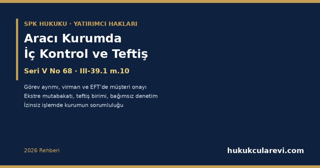 Aracı Kurumda İç Kontrol ve Teftiş 2026: Seri V No 68 ve III-39.1 m.10 — İç Denetim Sistemi, Görev Ayrımı, Virman ve EFT’de Müşteri Onayı, Ekstre Mutabakatı, Teftiş Birimi, İç Kontrolden Sorumlu Yönetim Kurulu Üyesi, Özel Amaçlı Bağımsız Denetim ve Kontrol Zaafında Kurumun Sorumluluğu Aracı Kurumda İç Kontrol ve Teftiş 2026: Seri V No 68 ve III-39.1 m.10 — İç Denetim Sistemi, Görev Ayrımı, Virman ve EFT’de Müşteri Onayı, Ekstre Mutabakatı, Teftiş Birimi, İç Kontrolden Sorumlu Yönetim Kurulu Üyesi, Özel Amaçlı Bağımsız Denetim ve Kontrol Zaafında Kurumun Sorumluluğu