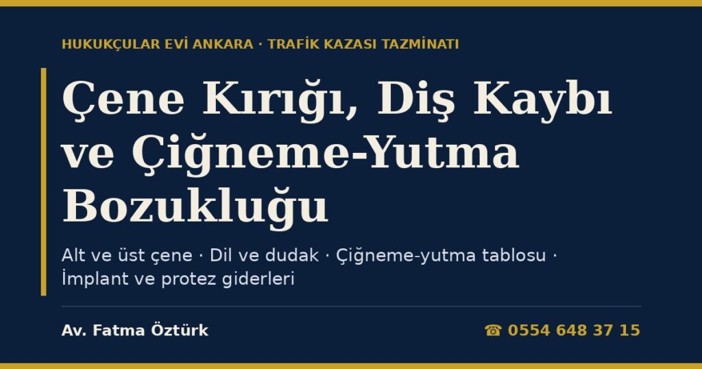 Çene Kırığı, Diş Kaybı ve Çiğneme-Yutma Bozukluğunda Maluliyet Oranı ve Tazminat 2026: Alt ve Üst Çene, Dil, Dudak, İmplant ve Protez Giderleri (Yönetmelik Tabloları) Çene Kırığı, Diş Kaybı ve Çiğneme-Yutma Bozukluğunda Maluliyet Oranı ve Tazminat 2026: Alt ve Üst Çene, Dil, Dudak, İmplant ve Protez Giderleri (Yönetmelik Tabloları)