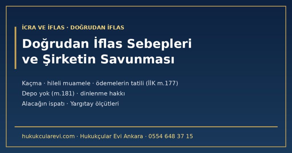 Şirketimize Doğrudan İflas Davası Açıldı 2026 — İİK m.177 Sebepleri ve Şirketin Savunması: Kaçma, Hileli Muamele, Mal Saklama, Ödemelerin Tatili, Konkordatonun Reddi ve İcra Emrine Rağmen Ödenmeyen İlam; Alacağın İspatı, Dinlenme Hakkı, İlan ve Müdahale, Depo Yok (İİK m.43, m.159-166, m.177-181, m.308) Şirketimize Doğrudan İflas Davası Açıldı 2026 — İİK m.177 Sebepleri ve Şirketin Savunması: Kaçma, Hileli Muamele, Mal Saklama, Ödemelerin Tatili, Konkordatonun Reddi ve İcra Emrine Rağmen Ödenmeyen İlam; Alacağın İspatı, Dinlenme Hakkı, İlan ve Müdahale, Depo Yok (İİK m.43, m.159-166, m.177-181, m.308)