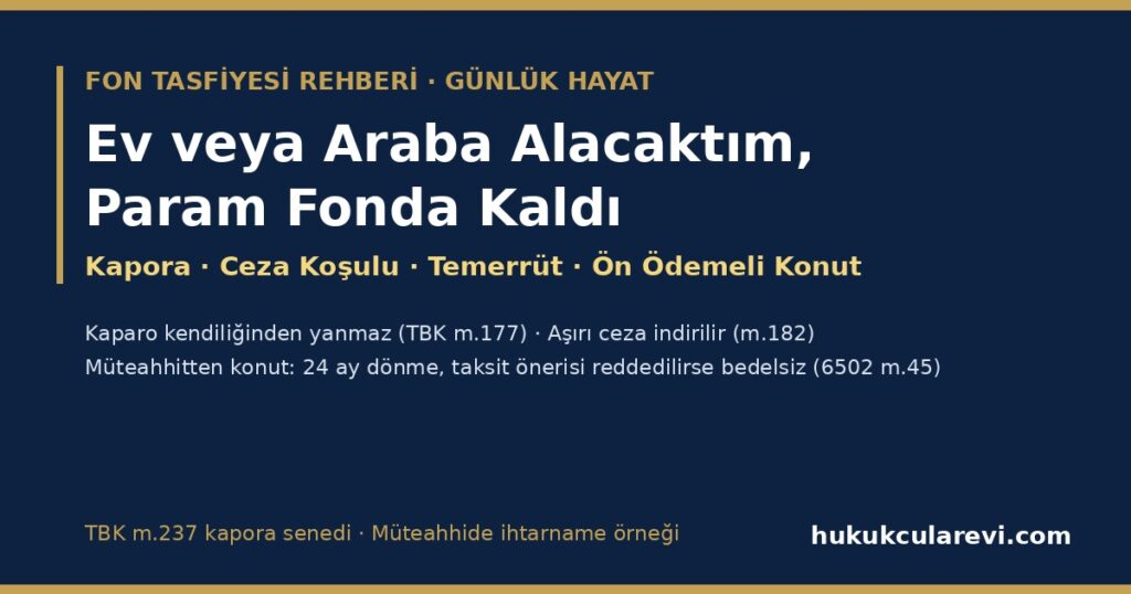 Ev veya Araba Alacaktım, Param Fonda Kaldı 2026: Satıcıya Karşı Haklarım — Kapora Yanar mı, Ceza Koşulu, Temerrüt, Emlakçıdaki Kapora Senedinin Geçerliliği ve Müteahhitten Ön Ödemeli Konutta Bedelsiz Dönme (İhtarname Örneğiyle) Ev veya Araba Alacaktım, Param Fonda Kaldı 2026: Satıcıya Karşı Haklarım — Kapora Yanar mı, Ceza Koşulu, Temerrüt, Emlakçıdaki Kapora Senedinin Geçerliliği ve Müteahhitten Ön Ödemeli Konutta Bedelsiz Dönme (İhtarname Örneğiyle)