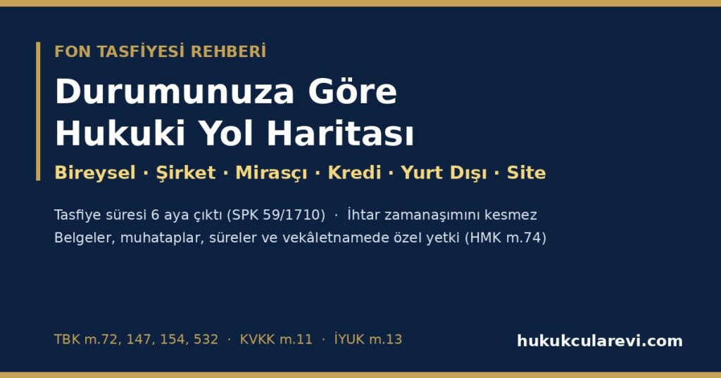 Fon Tasfiyesinde Durumunuza Göre Hukuki Yol Haritası 2026: Bireysel, Kredili, Şirket, Mirasçı, Site Yönetimi ve Yurt Dışındaki Yatırımcı — Belgeler, Süreler ve İhtarname Örneği Fon Tasfiyesinde Durumunuza Göre Hukuki Yol Haritası 2026: Bireysel, Kredili, Şirket, Mirasçı, Site Yönetimi ve Yurt Dışındaki Yatırımcı — Belgeler, Süreler ve İhtarname Örneği