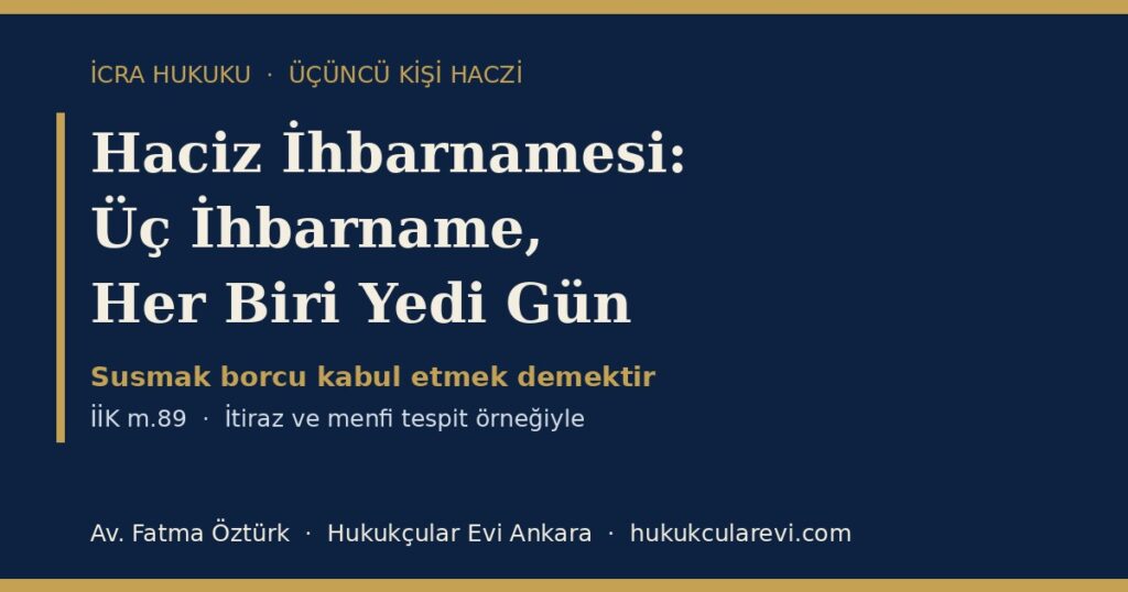 Haciz İhbarnamesi 2026 (İİK m.89): Üç İhbarname, Yedi Günlük İtiraz, Menfi Tespit ve Yüzde Yirmi Tazminat — İtiraz Dilekçesi Örneğiyle Haciz İhbarnamesi 2026 (İİK m.89): Üç İhbarname, Yedi Günlük İtiraz, Menfi Tespit ve Yüzde Yirmi Tazminat — İtiraz Dilekçesi Örneğiyle