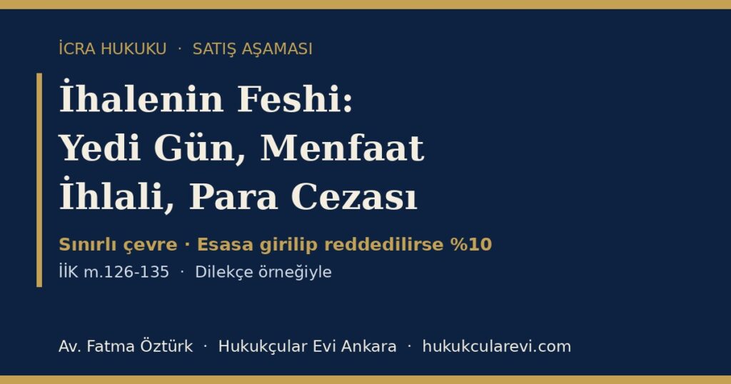 İhalenin Feshi 2026 (İİK m.134): Yedi Günlük Süre, Menfaat İhlali Şartı, Harç, Teminat ve Para Cezası — Fesih Dilekçesi Örneğiyle İhalenin Feshi 2026 (İİK m.134): Yedi Günlük Süre, Menfaat İhlali Şartı, Harç, Teminat ve Para Cezası — Fesih Dilekçesi Örneğiyle
