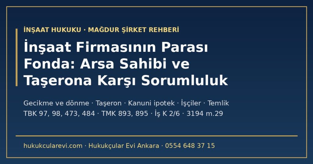 İnşaat Firmasının Hak Ediş ve Taşeron Ödemeleri Fona Takıldı 2026: Arsa Sahibi ve Taşerona Karşı Sorumluluk — Gecikme ve Dönme (TBK m.473), Gecikme Cezası (TTK m.22), Taşeronun İşi Durdurması (TBK m.97-98), Yapı Alacaklısı İpoteği (TMK m.893-895) ve Taşeron İşçileri (İş K m.2/6) İnşaat Firmasının Hak Ediş ve Taşeron Ödemeleri Fona Takıldı 2026: Arsa Sahibi ve Taşerona Karşı Sorumluluk — Gecikme ve Dönme (TBK m.473), Gecikme Cezası (TTK m.22), Taşeronun İşi Durdurması (TBK m.97-98), Yapı Alacaklısı İpoteği (TMK m.893-895) ve Taşeron İşçileri (İş K m.2/6)
