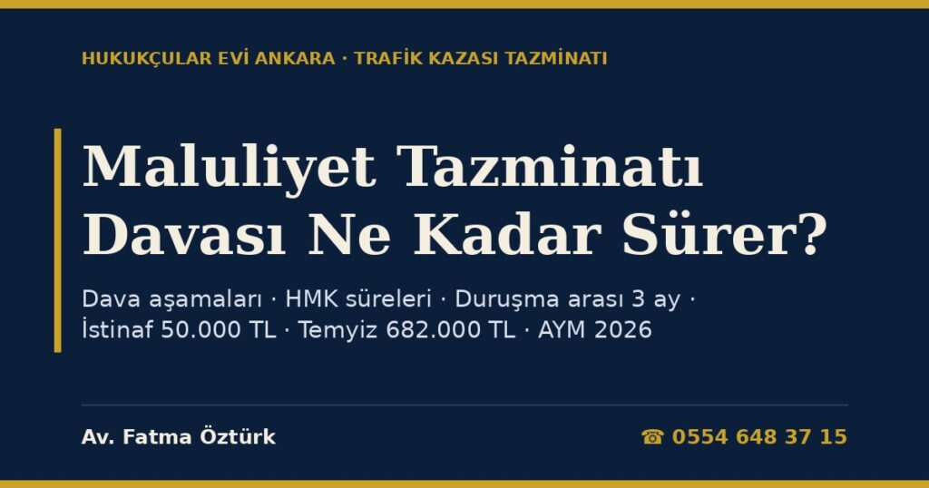 Maluliyet Tazminatı Davası Ne Kadar Sürer? 2026: Dava Aşamaları, HMK Süreleri, Duruşma Arası 3 Ay Kuralı, İstinaf 50.000 TL ve Temyiz 682.000 TL Sınırı, AYM Kararı ve HMK m.362/3 Maluliyet Tazminatı Davası Ne Kadar Sürer? 2026: Dava Aşamaları, HMK Süreleri, Duruşma Arası 3 Ay Kuralı, İstinaf 50.000 TL ve Temyiz 682.000 TL Sınırı, AYM Kararı ve HMK m.362/3