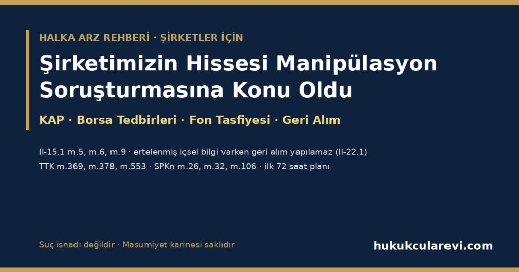 Şirketimizin Hissesi Manipülasyon Soruşturmasına Konu Oldu 2026: Fonların Biriktirdiği Paylar, KAP Açıklaması (II-15.1 m.5, 6, 9), Borsa Tedbirleri, Fon Tasfiyesinde Blok Satış Baskısı, Pay Geri Alımı (II-22.1) ve Yönetim Kurulunun Sorumluluğu Şirketimizin Hissesi Manipülasyon Soruşturmasına Konu Oldu 2026: Fonların Biriktirdiği Paylar, KAP Açıklaması (II-15.1 m.5, 6, 9), Borsa Tedbirleri, Fon Tasfiyesinde Blok Satış Baskısı, Pay Geri Alımı (II-22.1) ve Yönetim Kurulunun Sorumluluğu