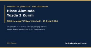 Hisse Alımında Yüzde 3 Kuralı: Borsa Şirketinde Pay Sahipliği Bildirim Eşiği Değişti (11 Eylül 2026) — SPK 2026/57, II-15.1 m.12, MKK Pay Sahipliği Tabloları, Dolaylı Sahiplik ve Yeni Fiili Dolaşım Hesabı (i-SPK.81.1)