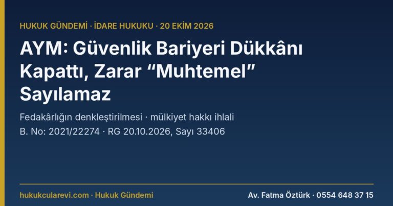 AYM: Güvenlik Bariyeri Nedeniyle Kullanılamayan Dükkânda Zarar “Muhtemel” Sayılamaz — Fedakârlığın Denkleştirilmesi ve Mülkiyet Hakkı İhlali (B. No: 2021/22274)