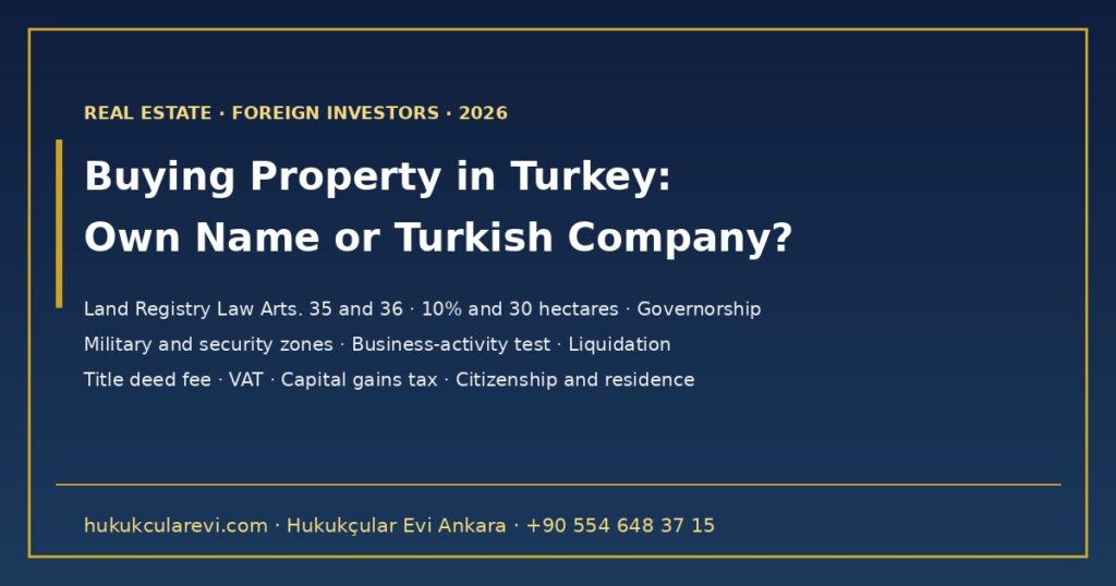 Buying Property in Turkey as a Foreign Investor: In Your Own Name or Through a Turkish Company? 2026 — Land Registry Law Arts. 35 and 36, Governorship Review, Military Zones, Tax, Citizenship and Residence Buying Property in Turkey as a Foreign Investor: In Your Own Name or Through a Turkish Company? 2026 — Land Registry Law Arts. 35 and 36, Governorship Review, Military Zones, Tax, Citizenship and Residence