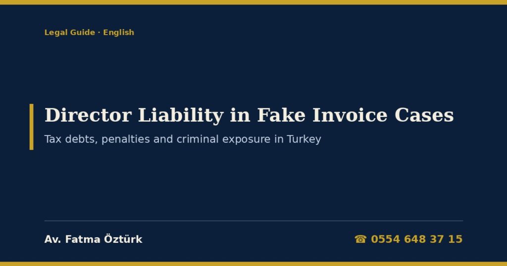 Personal Liability of Directors and Managers in Turkish Fake Invoice Cases 2026: Criminal Liability (Criminal Code Art. 20, TPL Art. 333), Collection of the Company’s Tax and Threefold Penalty from Legal Representatives (TPL Art. 10, Law No. 6183 Supplementary Art. 35), Representatives of Foreign Companies, Limited Company Partners, Liquidation, TCC Arts. 553–560 and Challenging a Payment Order Personal Liability of Directors and Managers in Turkish Fake Invoice Cases 2026: Criminal Liability (Criminal Code Art. 20, TPL Art. 333), Collection of the Company’s Tax and Threefold Penalty from Legal Representatives (TPL Art. 10, Law No. 6183 Supplementary Art. 35), Representatives of Foreign Companies, Limited Company Partners, Liquidation, TCC Arts. 553–560 and Challenging a Payment Order