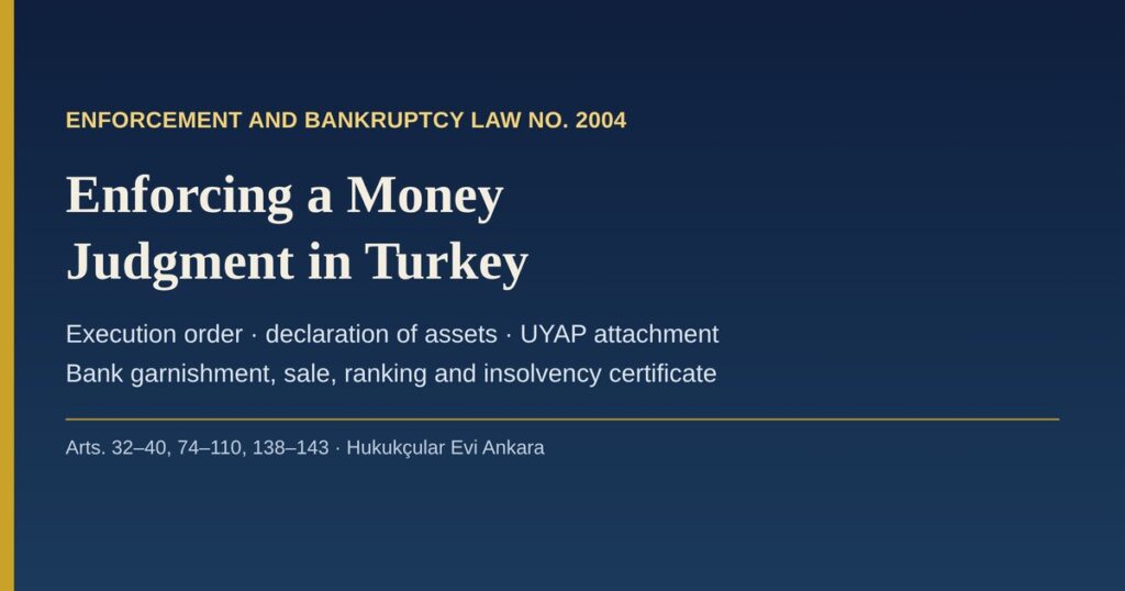 Enforcing a Money Judgment in Turkey: Execution Orders, Declaration of Assets, Attachment and Bank Garnishment, Sale, Ranking and Certificates of Insolvency under Enforcement and Bankruptcy Law No. 2004 Enforcing a Money Judgment in Turkey: Execution Orders, Declaration of Assets, Attachment and Bank Garnishment, Sale, Ranking and Certificates of Insolvency under Enforcement and Bankruptcy Law No. 2004