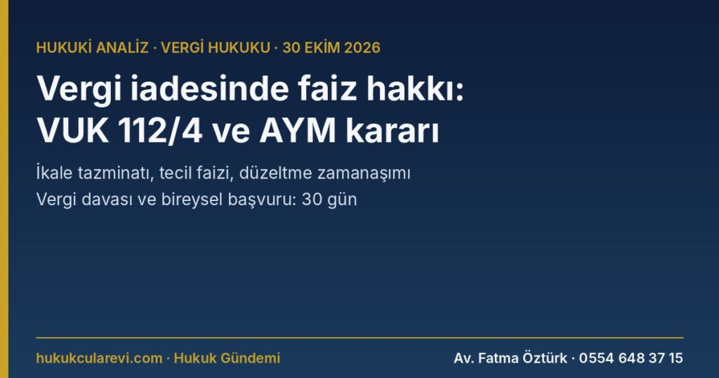 Haksız Kesilen Vergi Faiziyle mi İade Edilir? 2026: AYM 2021/22795 Kararı, İkale Tazminatı, VUK m.112/4 Tecil Faizi ve Başvuru Süreleri Haksız Kesilen Vergi Faiziyle mi İade Edilir? 2026: AYM 2021/22795 Kararı, İkale Tazminatı, VUK m.112/4 Tecil Faizi ve Başvuru Süreleri
