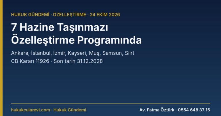 7 Hazine Taşınmazı Özelleştirme Programına Alındı: Ankara Pursaklar, İstanbul Sarıyer Ayazağa, İzmir Buca, Kayseri, Muş, Samsun ve Siirt (CB Kararı 11926)