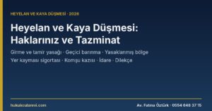 Heyelan ve Kaya Düşmesi 2026: Evi Tehlikede Olanların Hakları — Boşaltma ve Tamir Yasağı, Geçici Barınma, Yasaklanmış Afet Bölgesi, Yer Kayması Sigortası, Kazı Yapan Komşu ve İdarenin Sorumluluğu (7269 m.13, 14, 16)