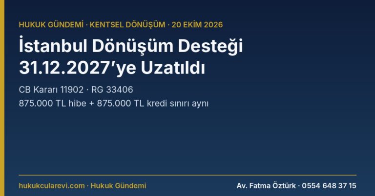 İstanbul Kentsel Dönüşüm Hibe ve Kredi Desteğinde Süre 31 Aralık 2027’ye Uzatıldı (CB Kararı 11902): Şartlar, Tutarlar ve Geri Ödeme