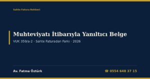 Muhteviyatı İtibarıyla Yanıltıcı Belge 2026: Sahte Faturadan Farkı (VUK 359/a-2 ve 359/b), Fiyatı, Miktarı veya Tarafı Gerçeğe Aykırı Fatura, On Sekiz Aydan Beş Yıla Kadar Hapis, Üç Kat Vergi Ziyaı Cezası, Danıştay Kararları ve Dilekçe Örnekleri