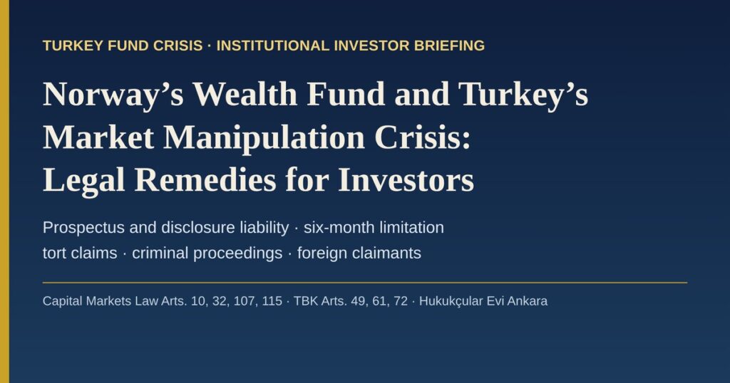Norway’s Wealth Fund and Turkey’s Market Manipulation Crisis 2026: What Turkish Law Offers Foreign Institutional Investors — Prospectus and Disclosure Liability (Capital Markets Law Arts. 10 and 32), the Six-Month Limitation Period, Tort Claims and the Criminal Case Norway’s Wealth Fund and Turkey’s Market Manipulation Crisis 2026: What Turkish Law Offers Foreign Institutional Investors — Prospectus and Disclosure Liability (Capital Markets Law Arts. 10 and 32), the Six-Month Limitation Period, Tort Claims and the Criminal Case