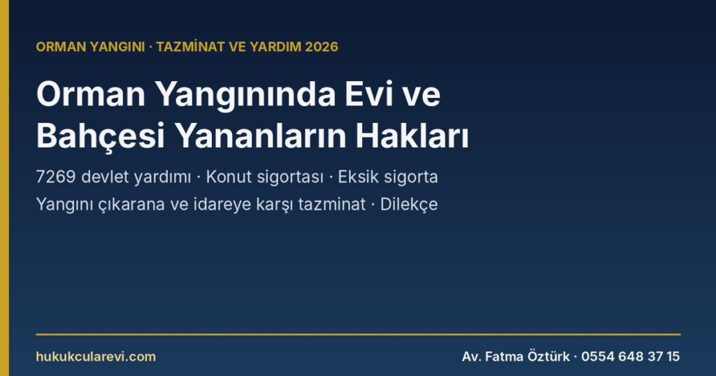 Orman Yangınında Evi, Bağı veya Bahçesi Yananların Hakları 2026: Devlet Yardımı, Konut Sigortası, Yangını Çıkarana ve İdareye Karşı Tazminat — 7269, TBK 49 ve 71, 6831 m.110 Orman Yangınında Evi, Bağı veya Bahçesi Yananların Hakları 2026: Devlet Yardımı, Konut Sigortası, Yangını Çıkarana ve İdareye Karşı Tazminat — 7269, TBK 49 ve 71, 6831 m.110