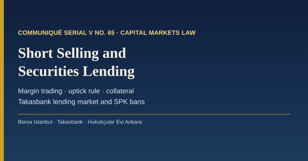 Short Selling, Margin Trading and Securities Lending in Turkey: Communiqué Serial V No. 65, Capital Markets Law Arts. 39, 46 and 101, Takasbank’s Lending Market and SPK Short-Selling Bans Short Selling, Margin Trading and Securities Lending in Turkey: Communiqué Serial V No. 65, Capital Markets Law Arts. 39, 46 and 101, Takasbank’s Lending Market and SPK Short-Selling Bans